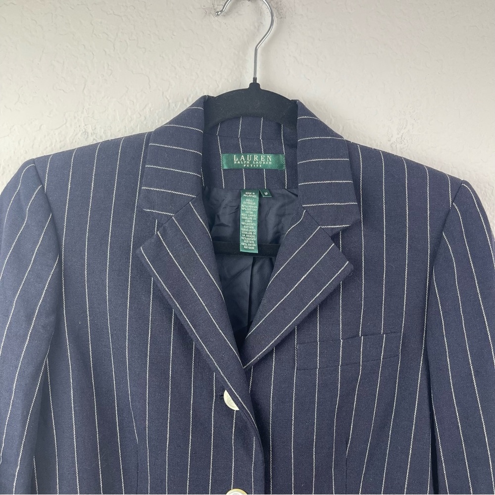Lauren Ralph Lauren Women's Navy Pinstripe Linen Blazer Sz 6P - Picture 5 of 11